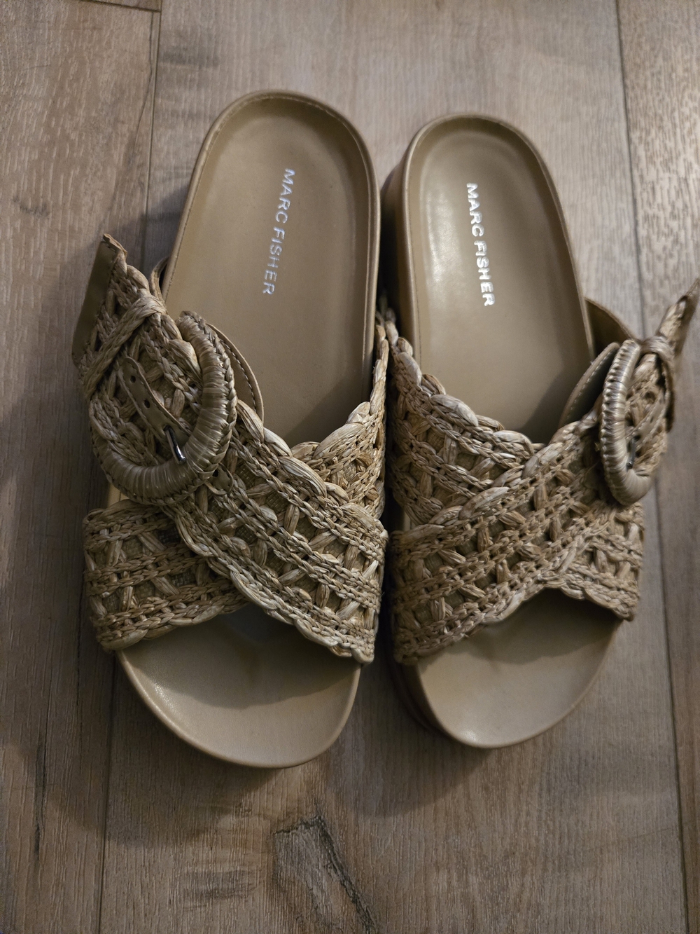 Marc Fisher - Braided Buckle Slide Sandals in Tan - 6 New